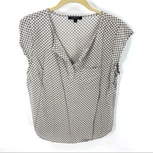 Anne Carson Daisy Floral Top Shirt Rayon Short Sleeve Y2K Black White Sz Medium